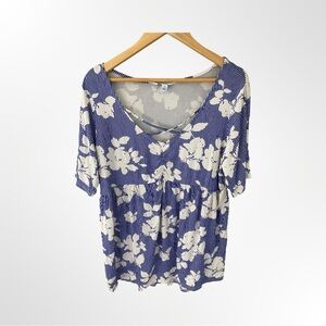 Boutique Short Sleeve Blue and White Stripe Boho Floral Tunic Blouse NWT Size 1X